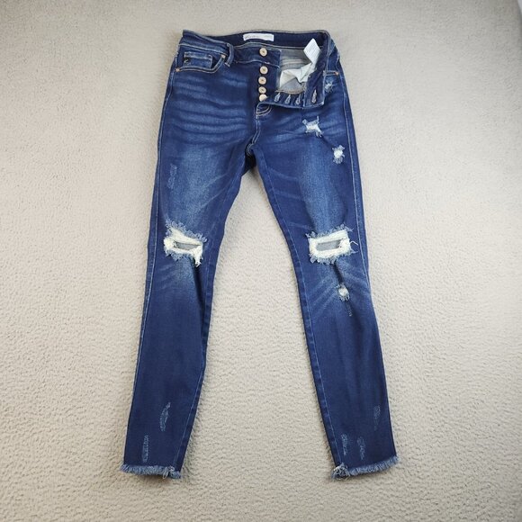 KanCan Jeans Womens 27 Blue Ankle Skinny Ripped Hem Stretch Button Fly Denim - Picture 1 of 14